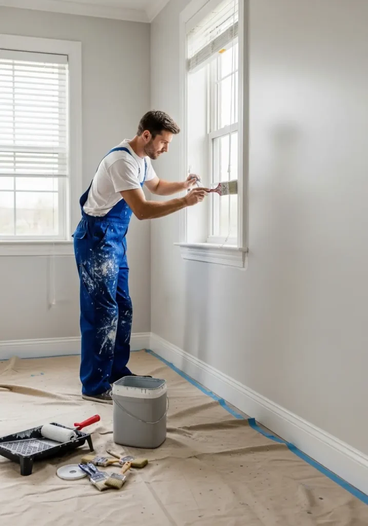 Person painting a wall indoors.